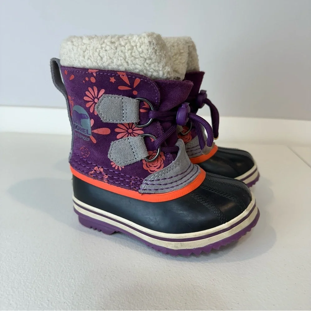 Sorel Kids Girls Purple Pink Floral Winter Snow Boots Size 8